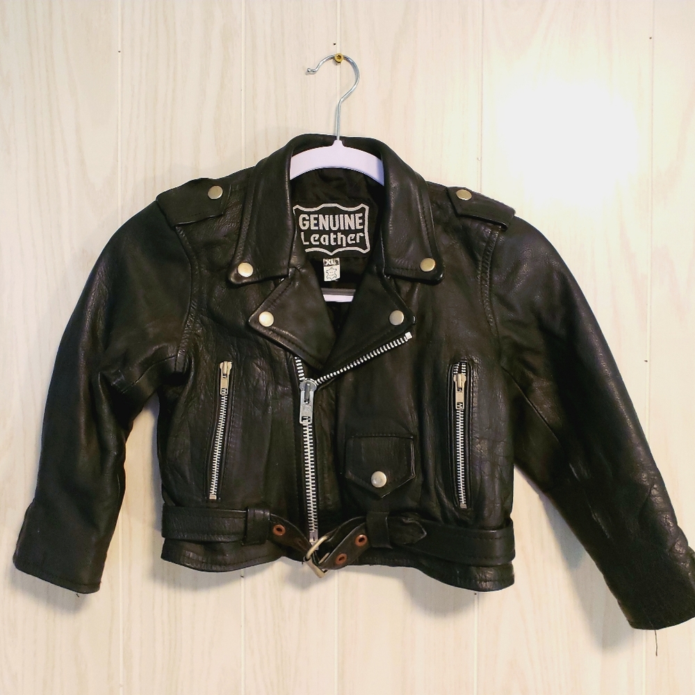 Vintage Kids Genuine Leather Moto- Biker Jacket